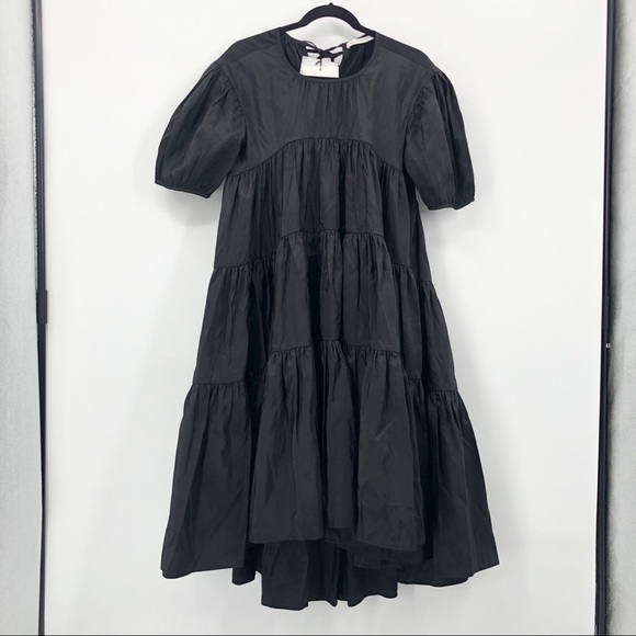 Cecilie Bahnsen Esme Black Tiered Layered Puff Sleeve Midi Length Dress US 6 - Picture 2 of 9
